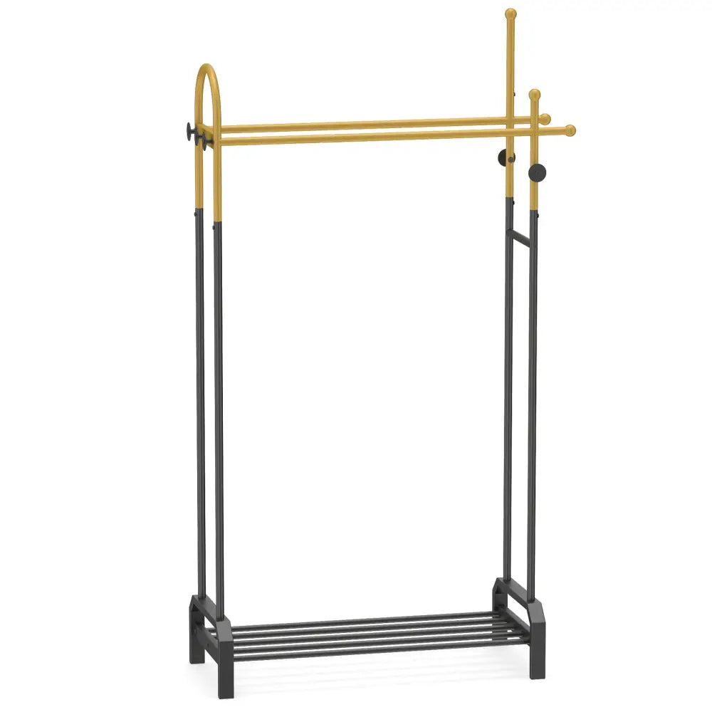 Double Rods Garment Rack for Hanging Clothes-Gold - Gold - Clothing & Closet Storage