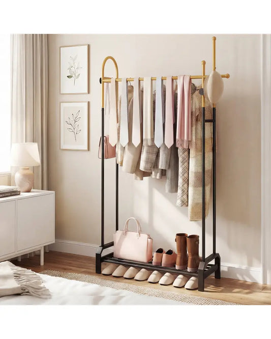 Double Rods Garment Rack for Hanging Clothes-Gold - Gold - Clothing & Closet Storage