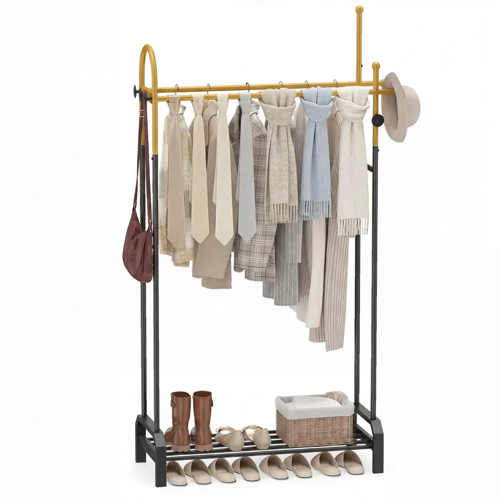 Double Rods Garment Rack for Hanging Clothes-Gold - Gold - Clothing & Closet Storage