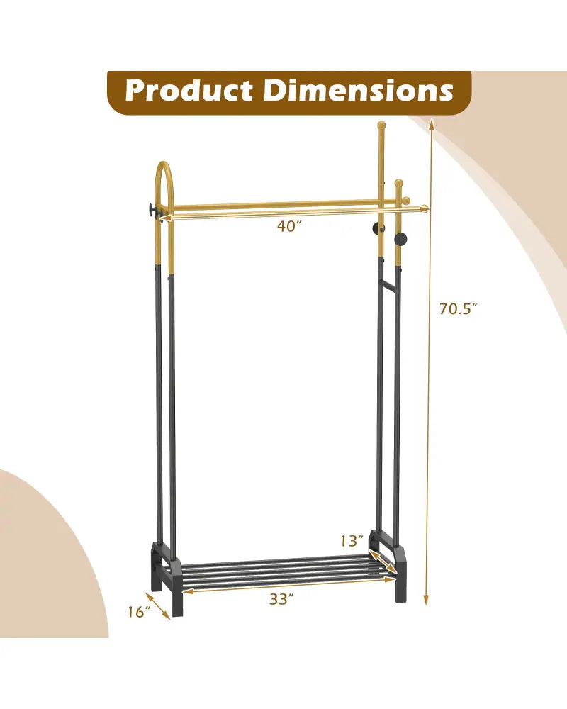 Double Rods Garment Rack for Hanging Clothes-Gold - Gold - Clothing & Closet Storage