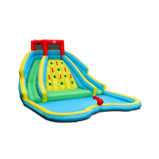 Double Side Inflatable Water Slide Park with Climbing Wall for Outdoor Without Blower - Blue - Inflatable Water Slides