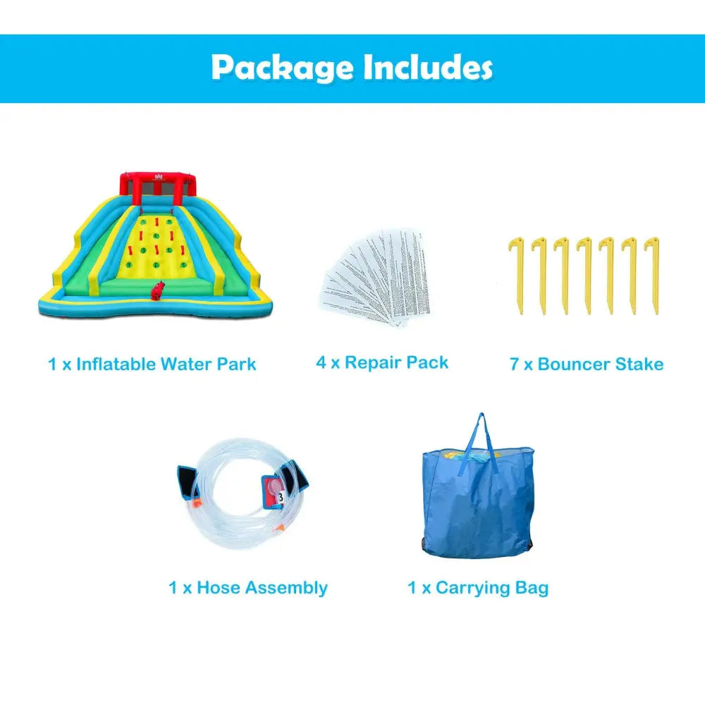 Double Side Inflatable Water Slide Park with Climbing Wall for Outdoor Without Blower - Blue - Inflatable Water Slides