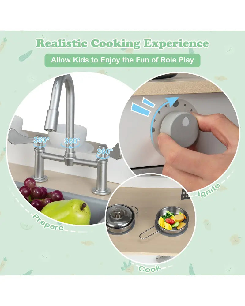 Double Sided Kids Pretend Kitchen Playset with 2-Seat Cafe-Gray - Gray - Play Kitchen Sets