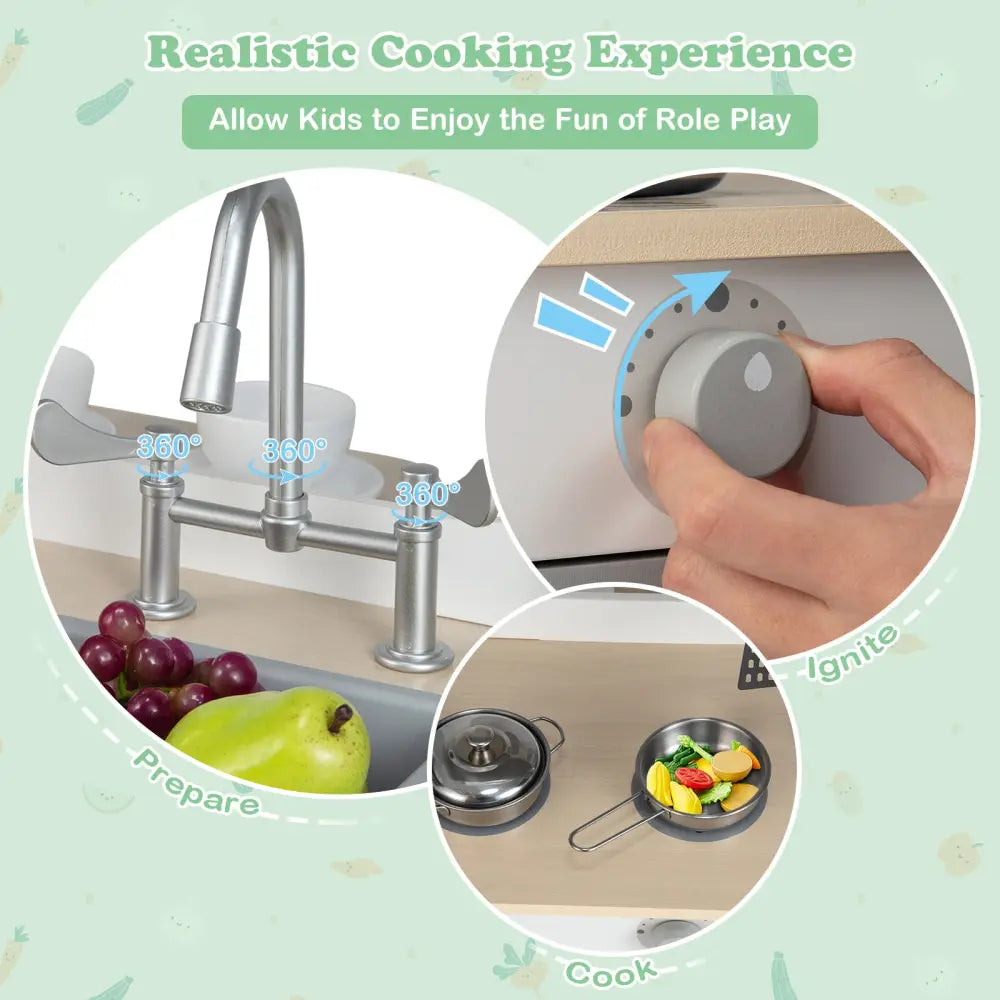 Double Sided Kids Pretend Kitchen Playset with 2-Seat Cafe-Gray - Gray - Play Kitchen Sets