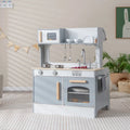 Double Sided Kids Pretend Kitchen Playset with 2-Seat Cafe-Gray - Gray - Play Kitchen Sets