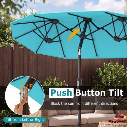 Double-Sided Patio Umbrella with Push Button Tilt Crank Handle-Turquoise - Turquoise - Outdoor Umbrellas