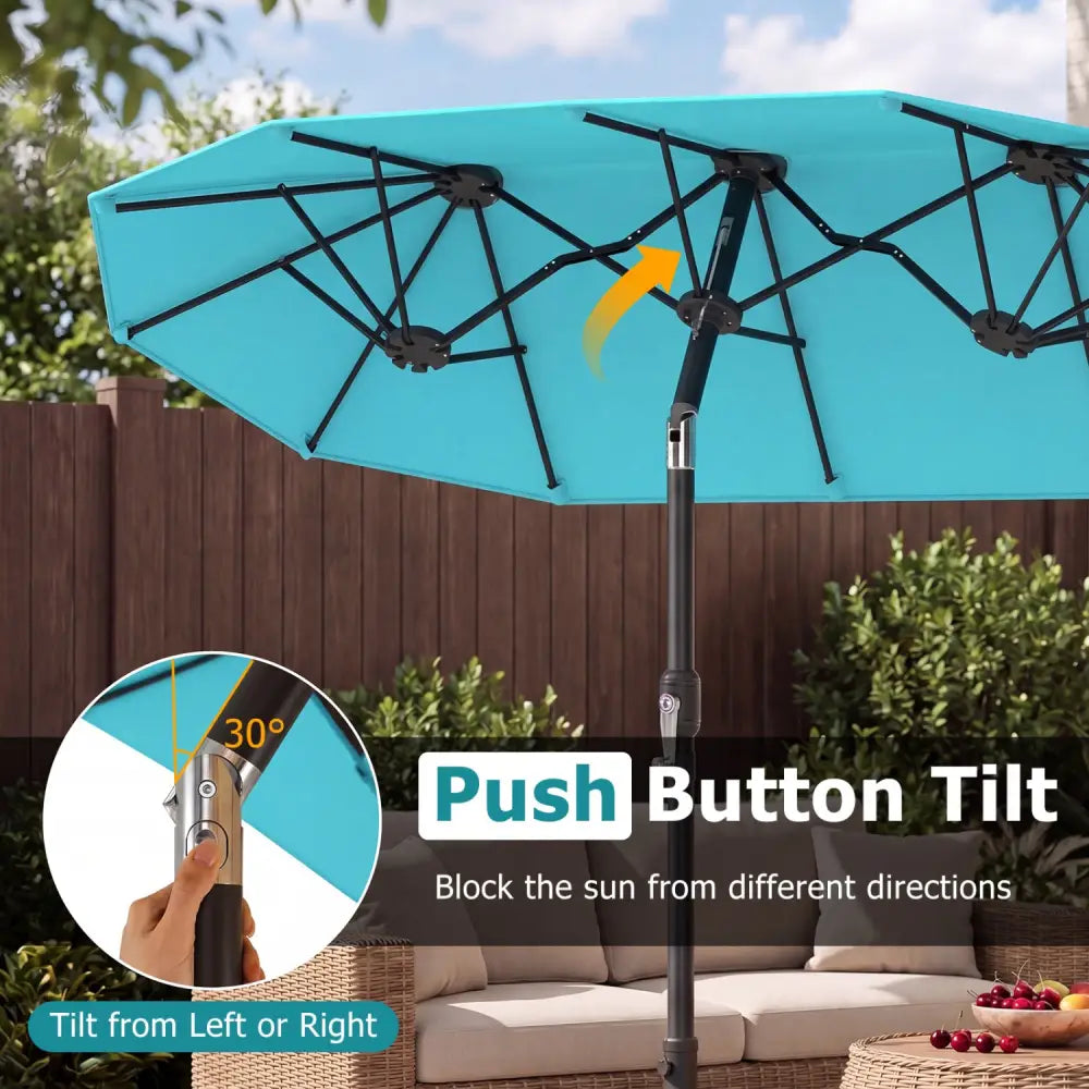 Double-Sided Patio Umbrella with Push Button Tilt Crank Handle-Turquoise - Turquoise - Outdoor Umbrellas