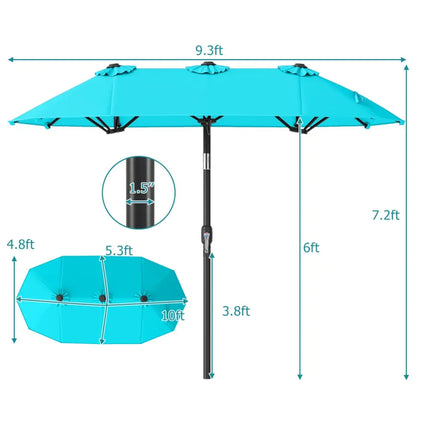 Double-Sided Patio Umbrella with Push Button Tilt Crank Handle-Turquoise - Turquoise - Outdoor Umbrellas