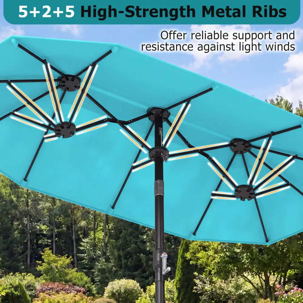 Double-Sided Patio Umbrella with Push Button Tilt Crank Handle-Turquoise - Turquoise - Outdoor Umbrellas