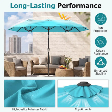 Double-Sided Patio Umbrella with Push Button Tilt Crank Handle-Turquoise - Turquoise - Outdoor Umbrellas