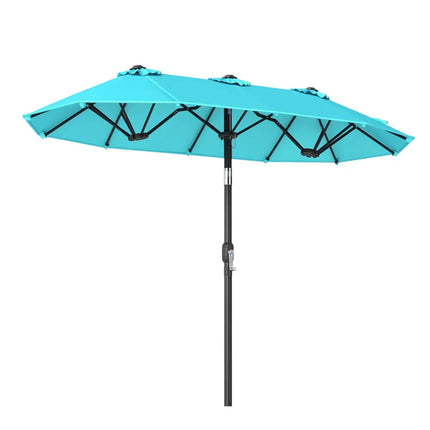 Double-Sided Patio Umbrella with Push Button Tilt Crank Handle-Turquoise - Turquoise - Outdoor Umbrellas