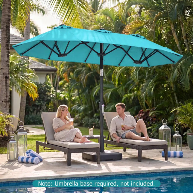 Double-Sided Patio Umbrella with Push Button Tilt Crank Handle-Turquoise - Turquoise - Outdoor Umbrellas