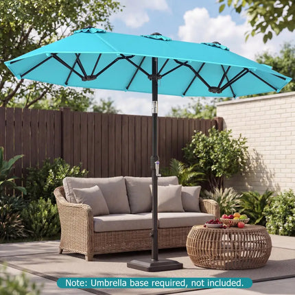 Double-Sided Patio Umbrella with Push Button Tilt Crank Handle-Turquoise - Turquoise - Outdoor Umbrellas