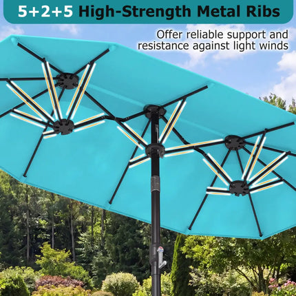Double-Sided Patio Umbrella with Push Button Tilt Crank Handle-Turquoise - Turquoise - Outdoor Umbrellas