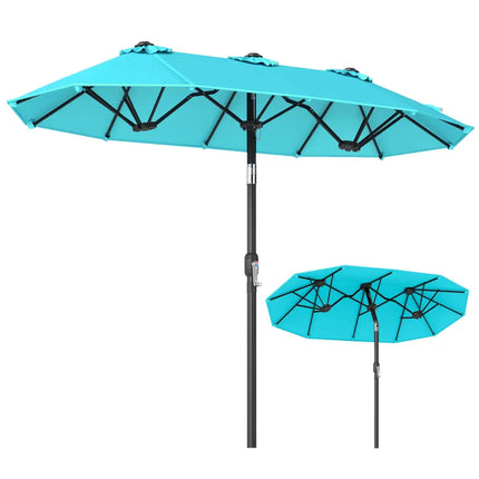 Double-Sided Patio Umbrella with Push Button Tilt Crank Handle-Turquoise - Turquoise - Outdoor Umbrellas