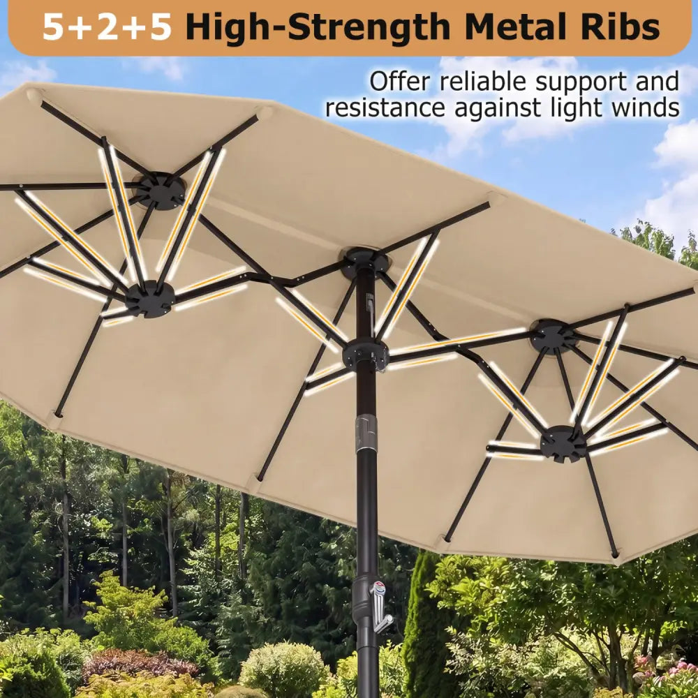 Double-Sided Patio Umbrella with Push Button Tilt Crank Handle-Beige - Beige - Outdoor Umbrellas