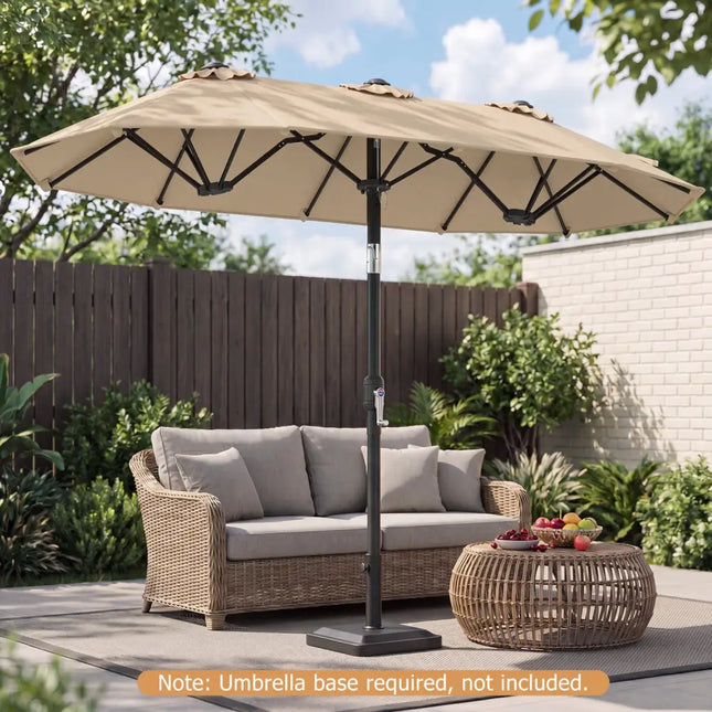 Double-Sided Patio Umbrella with Push Button Tilt Crank Handle-Beige - Beige - Outdoor Umbrellas