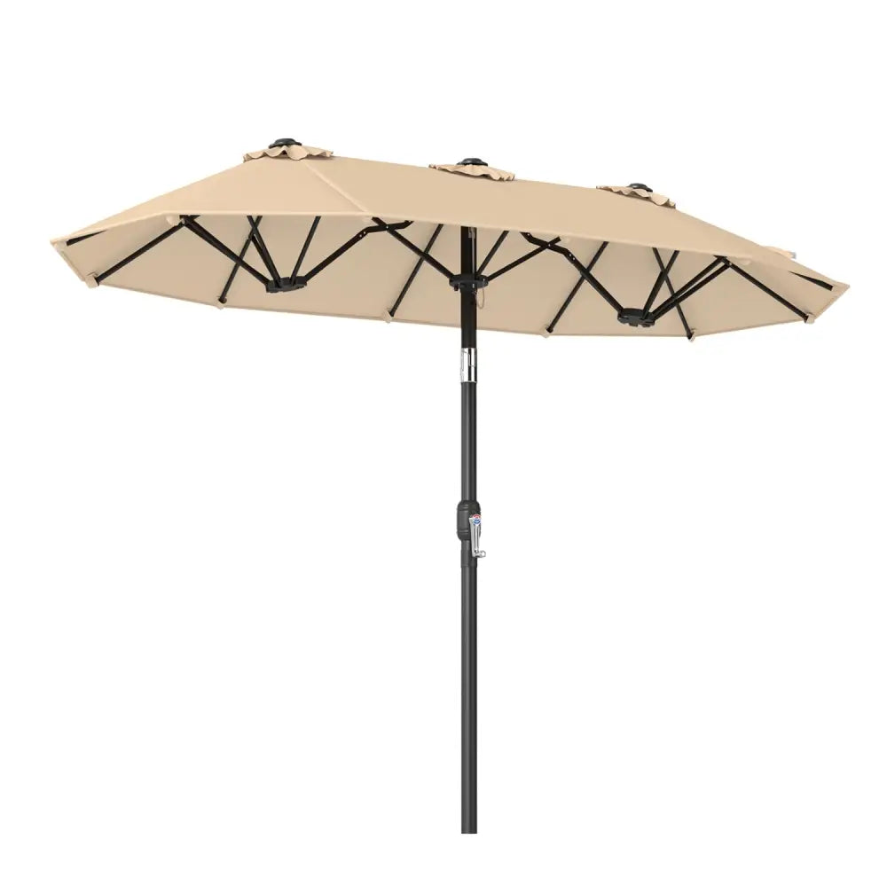 Double-Sided Patio Umbrella with Push Button Tilt Crank Handle-Beige - Beige - Outdoor Umbrellas