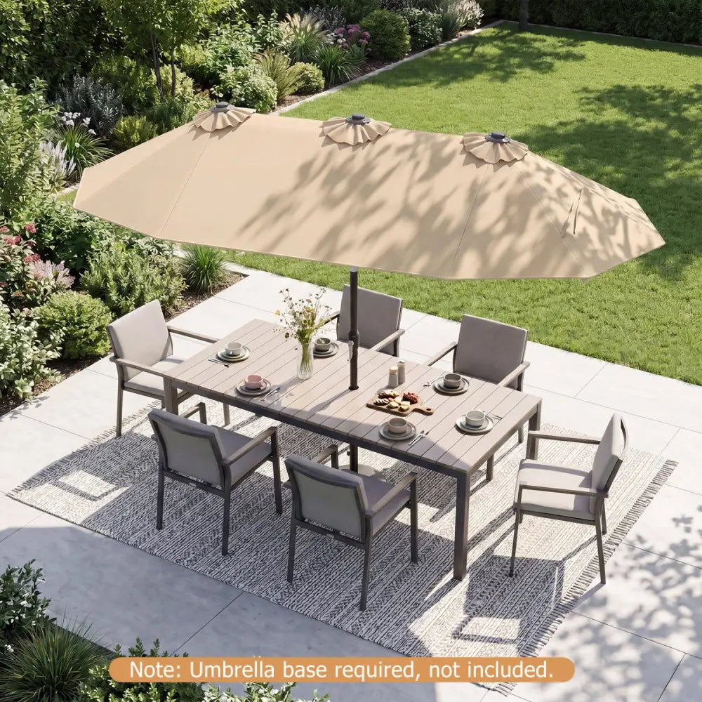 Double-Sided Patio Umbrella with Push Button Tilt Crank Handle-Beige - Beige - Outdoor Umbrellas