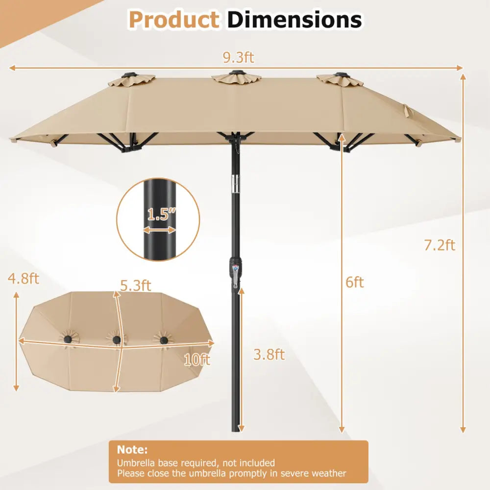 Double-Sided Patio Umbrella with Push Button Tilt Crank Handle-Beige - Beige - Outdoor Umbrellas