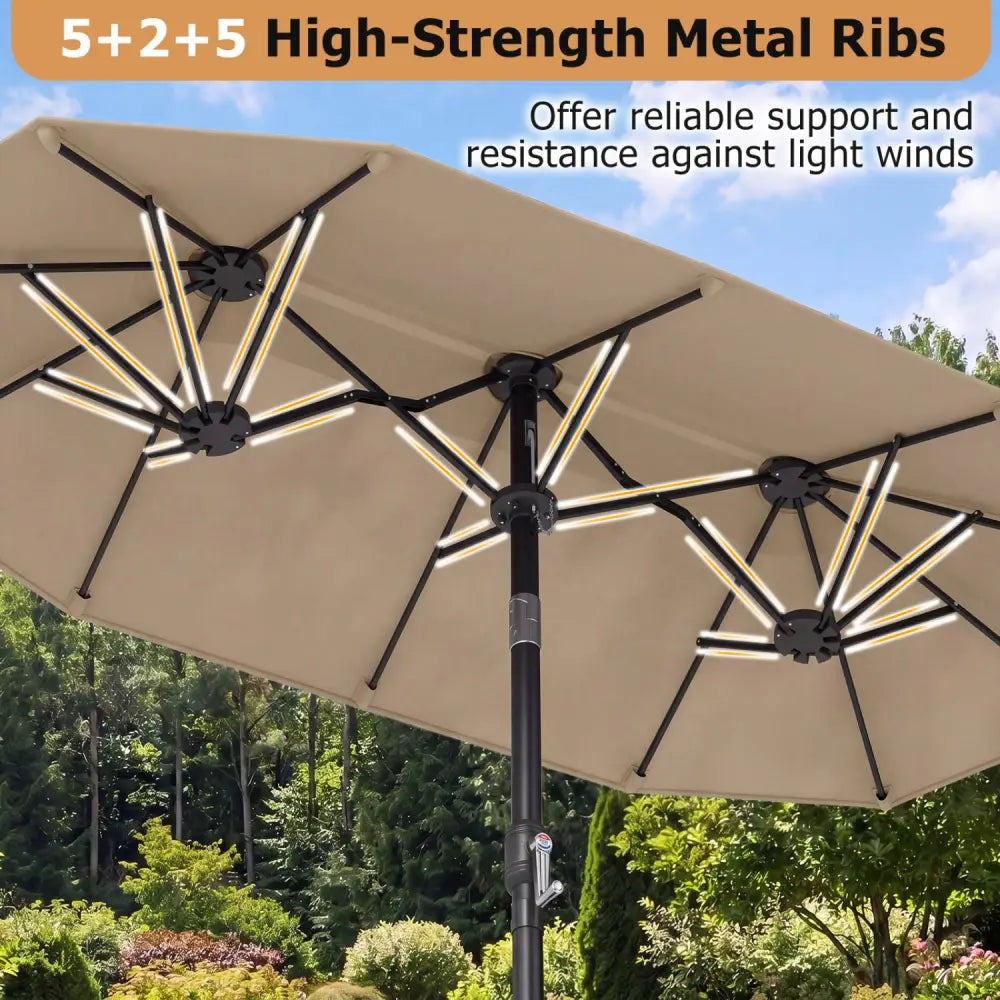 Double-Sided Patio Umbrella with Push Button Tilt Crank Handle-Coffee - Coffee - Outdoor Umbrellas