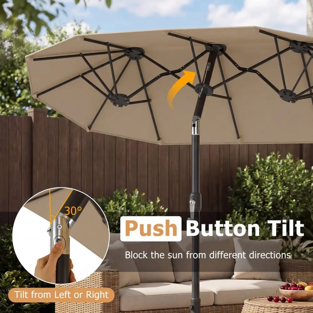 Double-Sided Patio Umbrella with Push Button Tilt Crank Handle-Coffee - Coffee - Outdoor Umbrellas