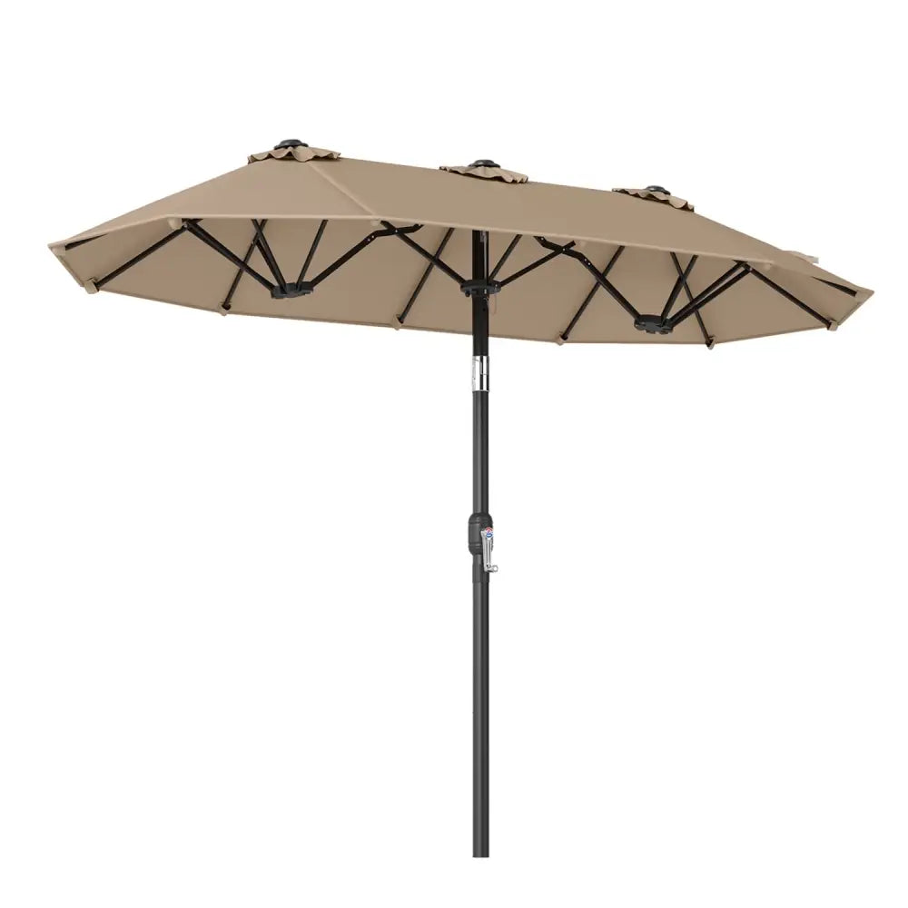 Double-Sided Patio Umbrella with Push Button Tilt Crank Handle-Coffee - Coffee - Outdoor Umbrellas