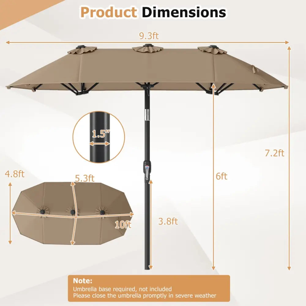 Double-Sided Patio Umbrella with Push Button Tilt Crank Handle-Coffee - Coffee - Outdoor Umbrellas