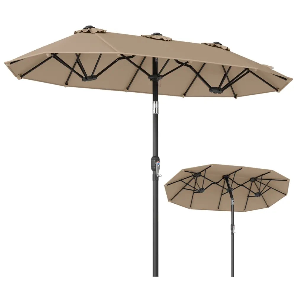 Double-Sided Patio Umbrella with Push Button Tilt Crank Handle-Coffee - Coffee - Outdoor Umbrellas