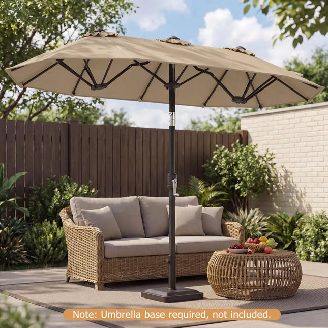 Double-Sided Patio Umbrella with Push Button Tilt Crank Handle-Coffee - Coffee - Outdoor Umbrellas