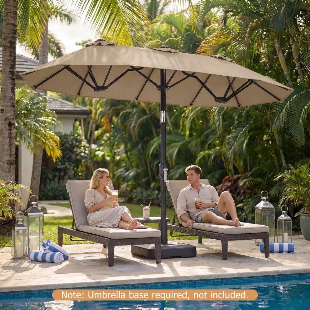 Double-Sided Patio Umbrella with Push Button Tilt Crank Handle-Coffee - Coffee - Outdoor Umbrellas