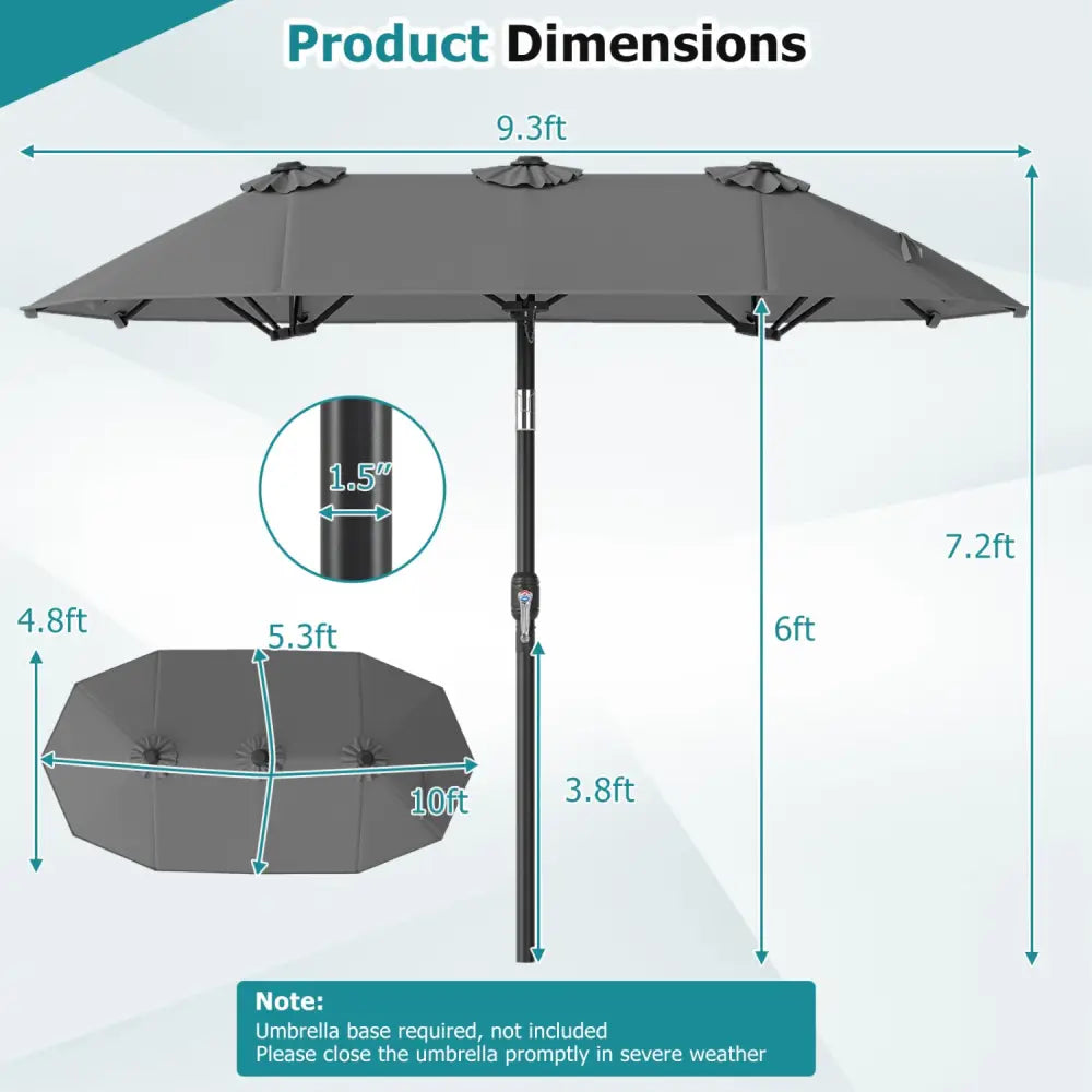 Double-Sided Patio Umbrella with Push Button Tilt Crank Handle-Gray - Gray - Outdoor Umbrellas