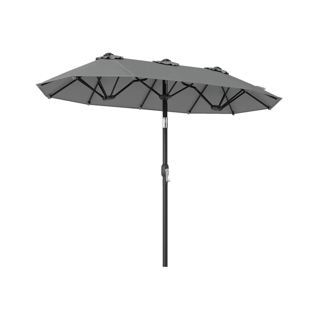 Double-Sided Patio Umbrella with Push Button Tilt Crank Handle-Gray - Gray - Outdoor Umbrellas