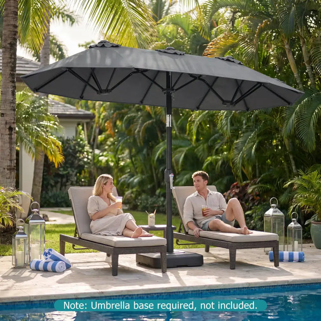 Double-Sided Patio Umbrella with Push Button Tilt Crank Handle-Gray - Gray - Outdoor Umbrellas