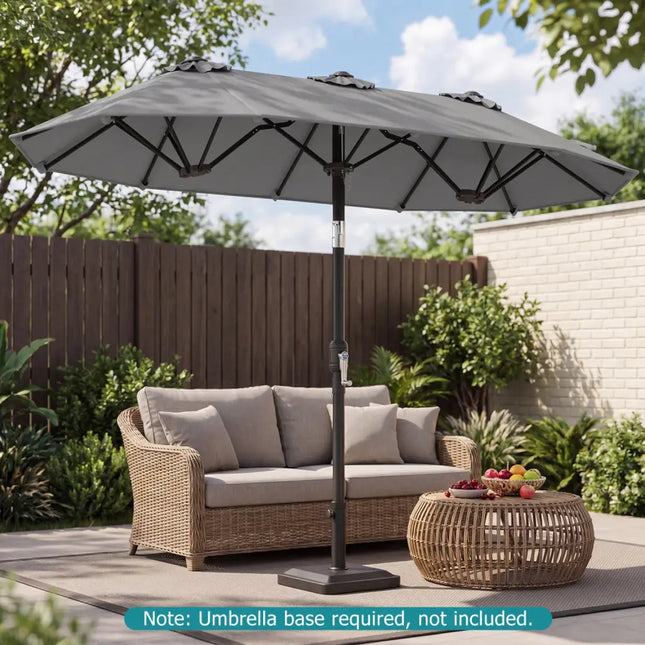 Double-Sided Patio Umbrella with Push Button Tilt Crank Handle-Gray - Gray - Outdoor Umbrellas