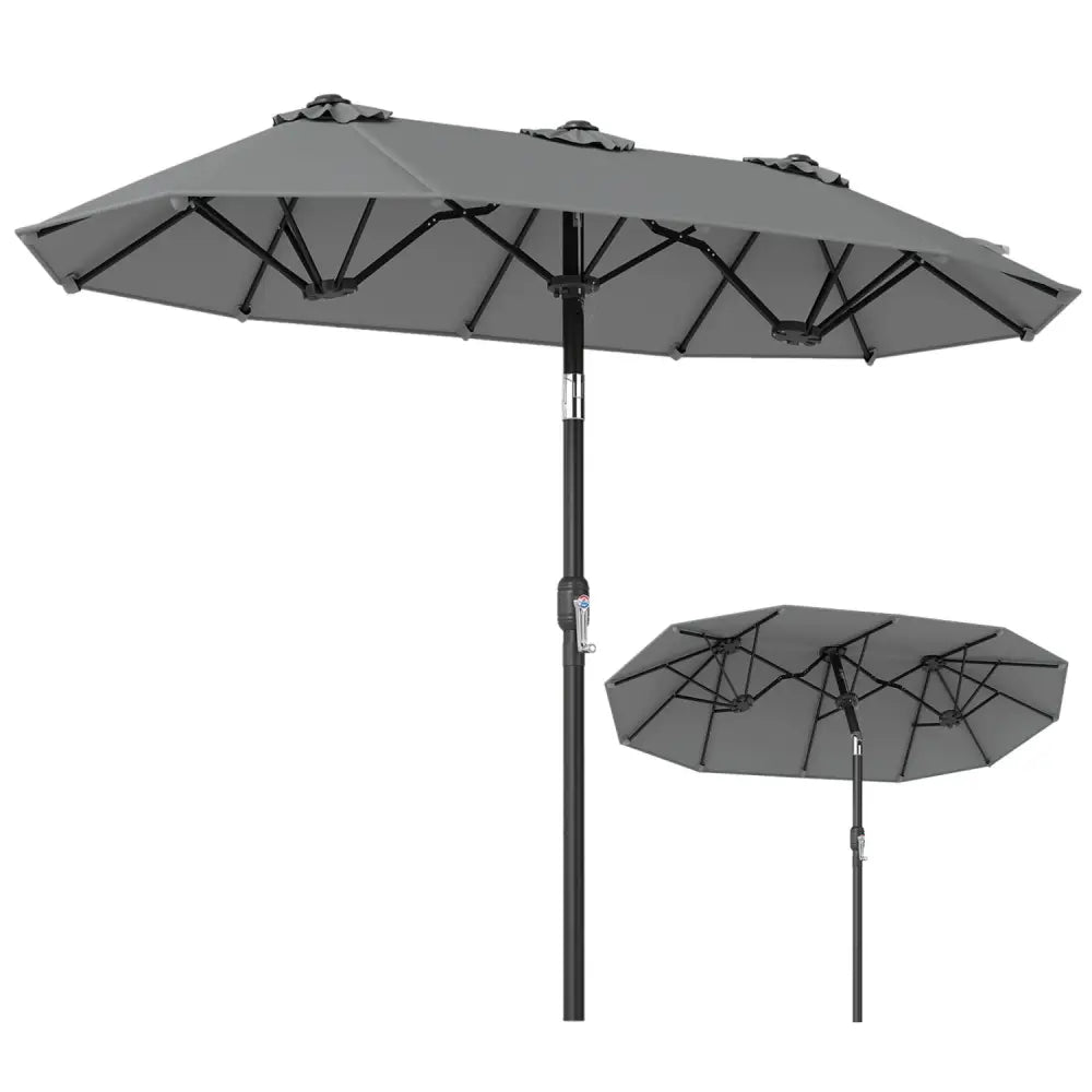 Double-Sided Patio Umbrella with Push Button Tilt Crank Handle-Gray - Gray - Outdoor Umbrellas