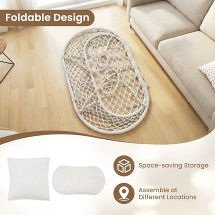 Double Swing Chair with Cushions Macrame Hanging Hammock Chair for Indoor and Outdoor Use-Beige - Beige - Hammocks