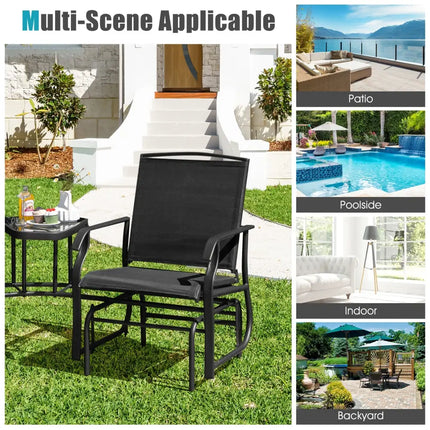 Double Swing Glider Rocker Chair set with Glass Table-Black - Black - Patio Conversation Sets
