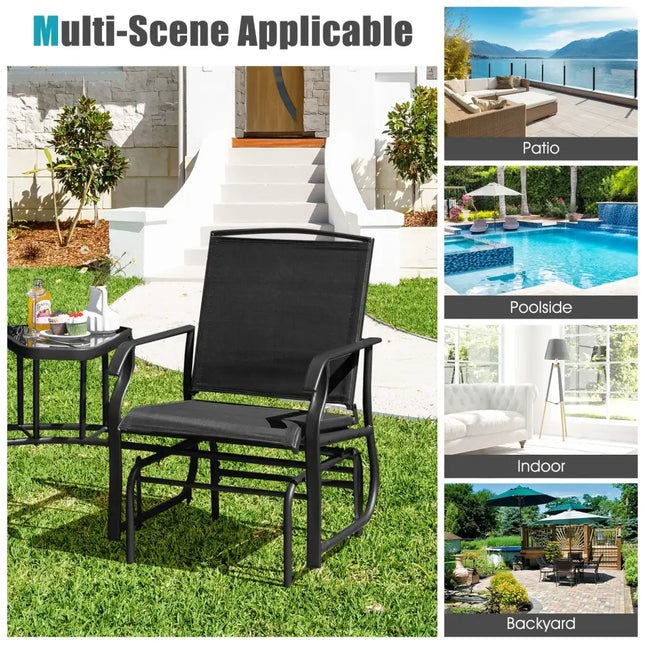 Double Swing Glider Rocker Chair set with Glass Table-Black - Black - Patio Conversation Sets