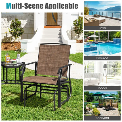 Double Swing Glider Rocker Chair set with Glass Table-Brown - Brown - Patio Conversation Sets