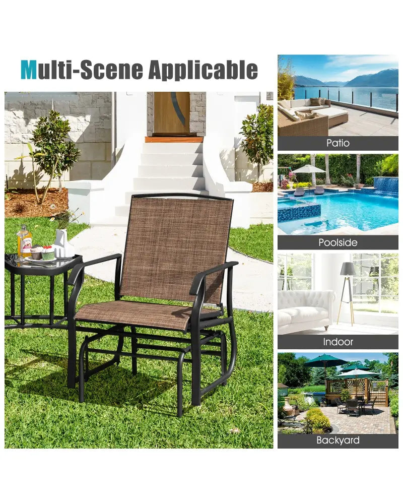 Double Swing Glider Rocker Chair set with Glass Table-Brown - Brown - Patio Conversation Sets