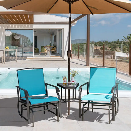 Double Swing Glider Rocker Chair set with Glass Table-Turquoise - Turquoise - Patio Conversation Sets