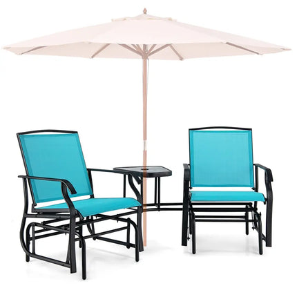 Double Swing Glider Rocker Chair set with Glass Table-Turquoise - Turquoise - Patio Conversation Sets