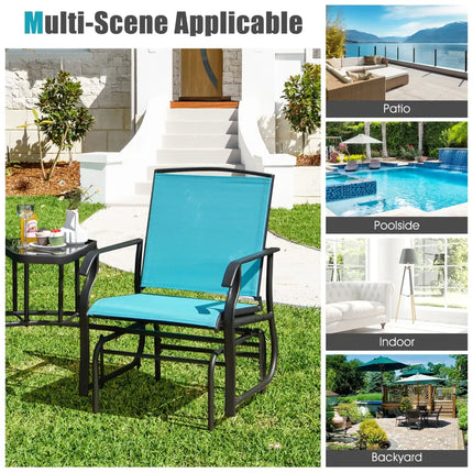 Double Swing Glider Rocker Chair set with Glass Table-Turquoise - Turquoise - Patio Conversation Sets