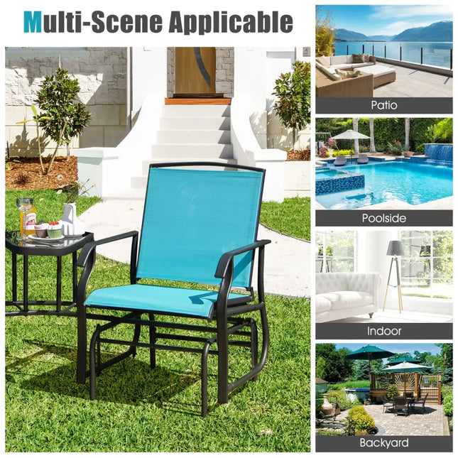 Double Swing Glider Rocker Chair set with Glass Table-Turquoise - Turquoise - Patio Conversation Sets