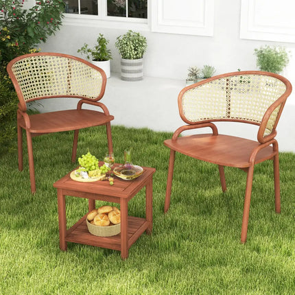 Double-Tier Acacia Wood Patio Side Table with Slatted Tabletop and Shelf - Natural - Patio Coffee Tables