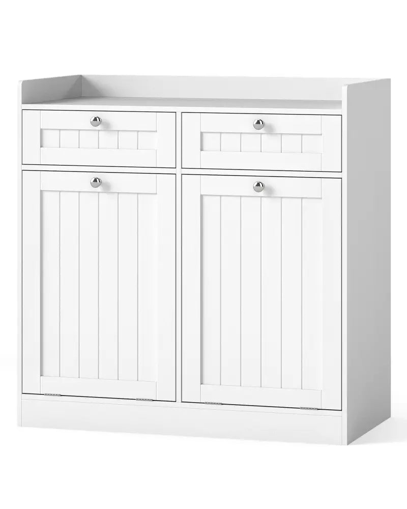 Double Tilt-Out Laundry Hamper Cabinet with 2 Drawers and Removable Laundry Bags-White - White - Laundry Baskets