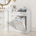 Double Tilt-Out Laundry Hamper Cabinet with 2 Drawers and Removable Laundry Bags-White - White - Laundry Baskets