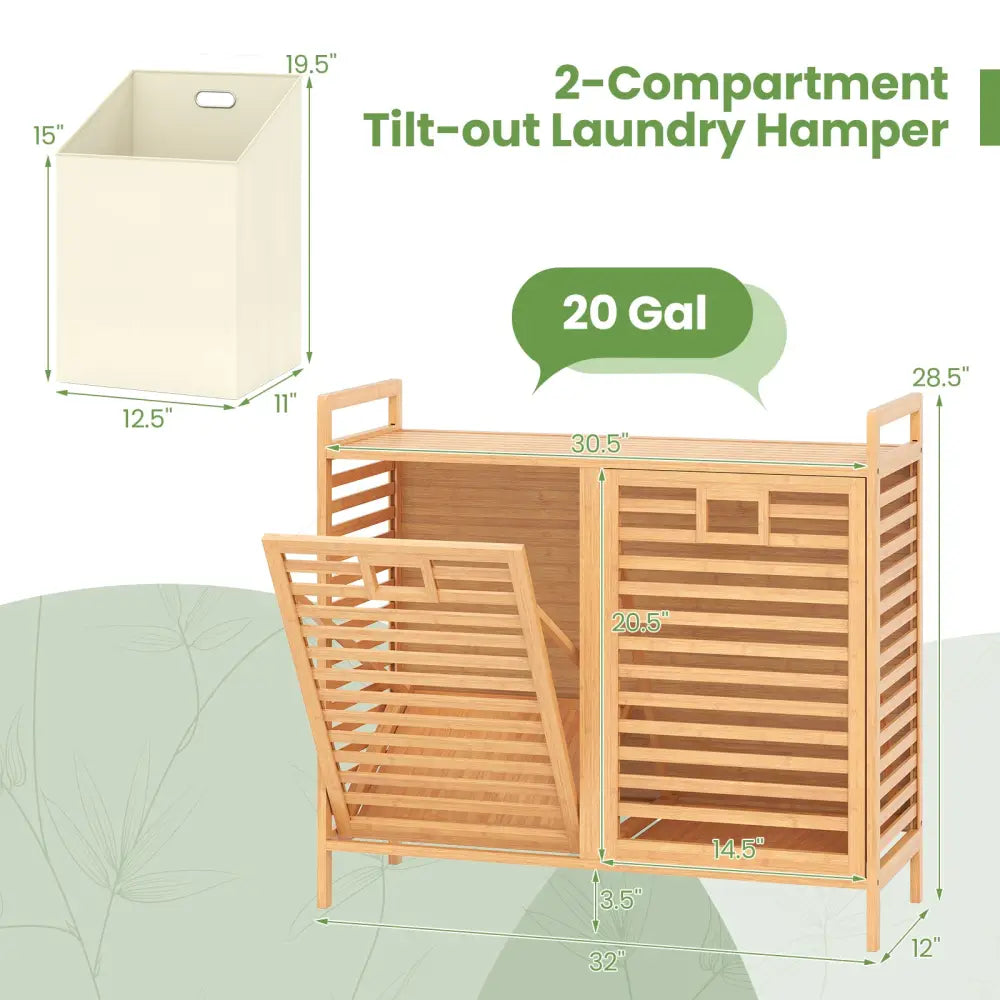 Double Tilt-out Laundry Hamper with 2 Removable Bins-Natural - Natural - Laundry Baskets