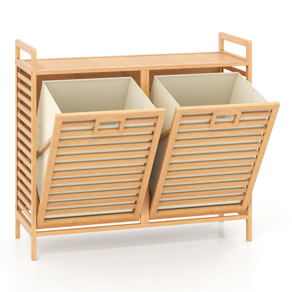 Double Tilt-out Laundry Hamper with 2 Removable Bins-Natural - Natural - Laundry Baskets